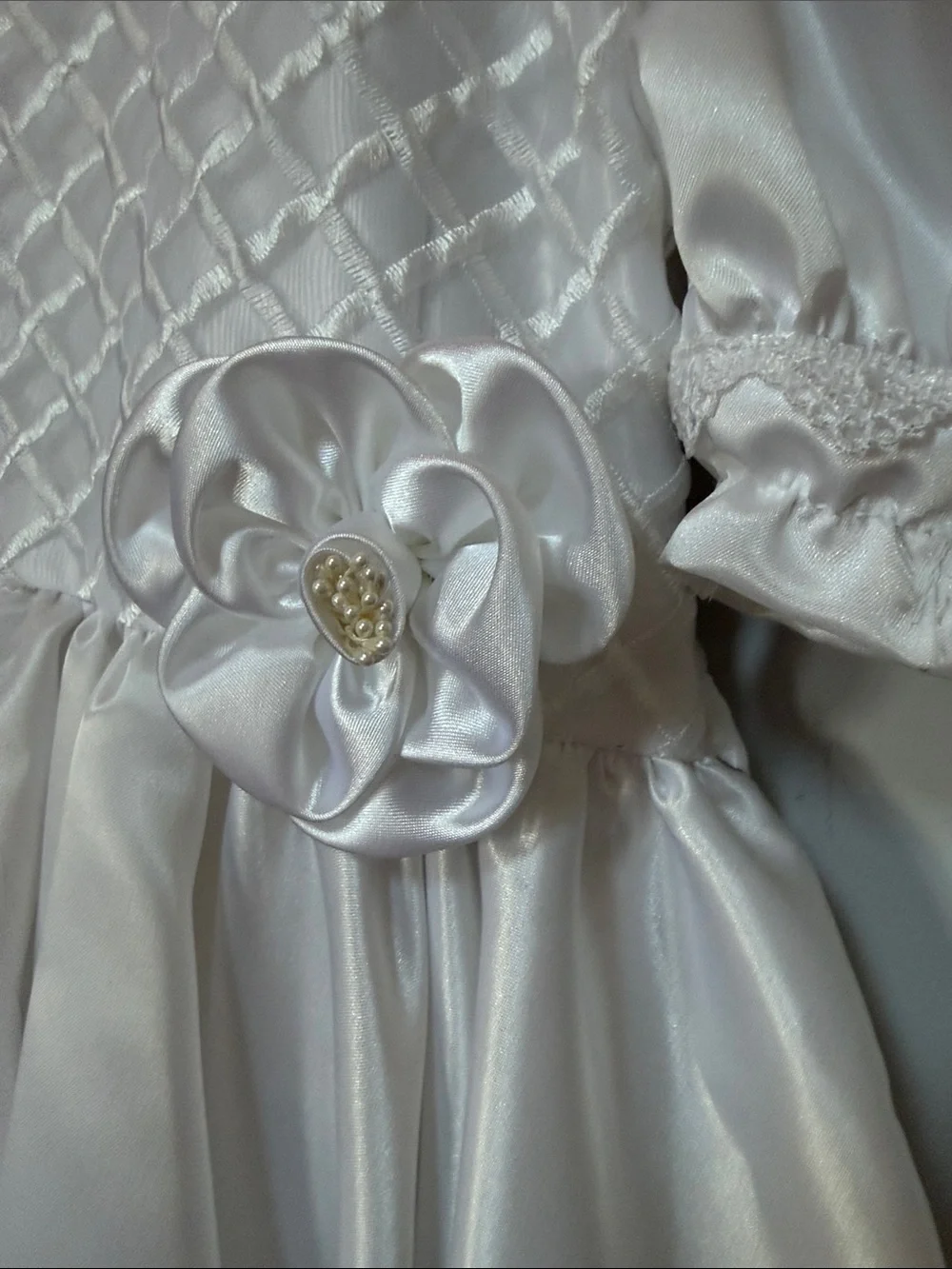 Ivory Satin Girls' Party Dress with Puff Sleeves